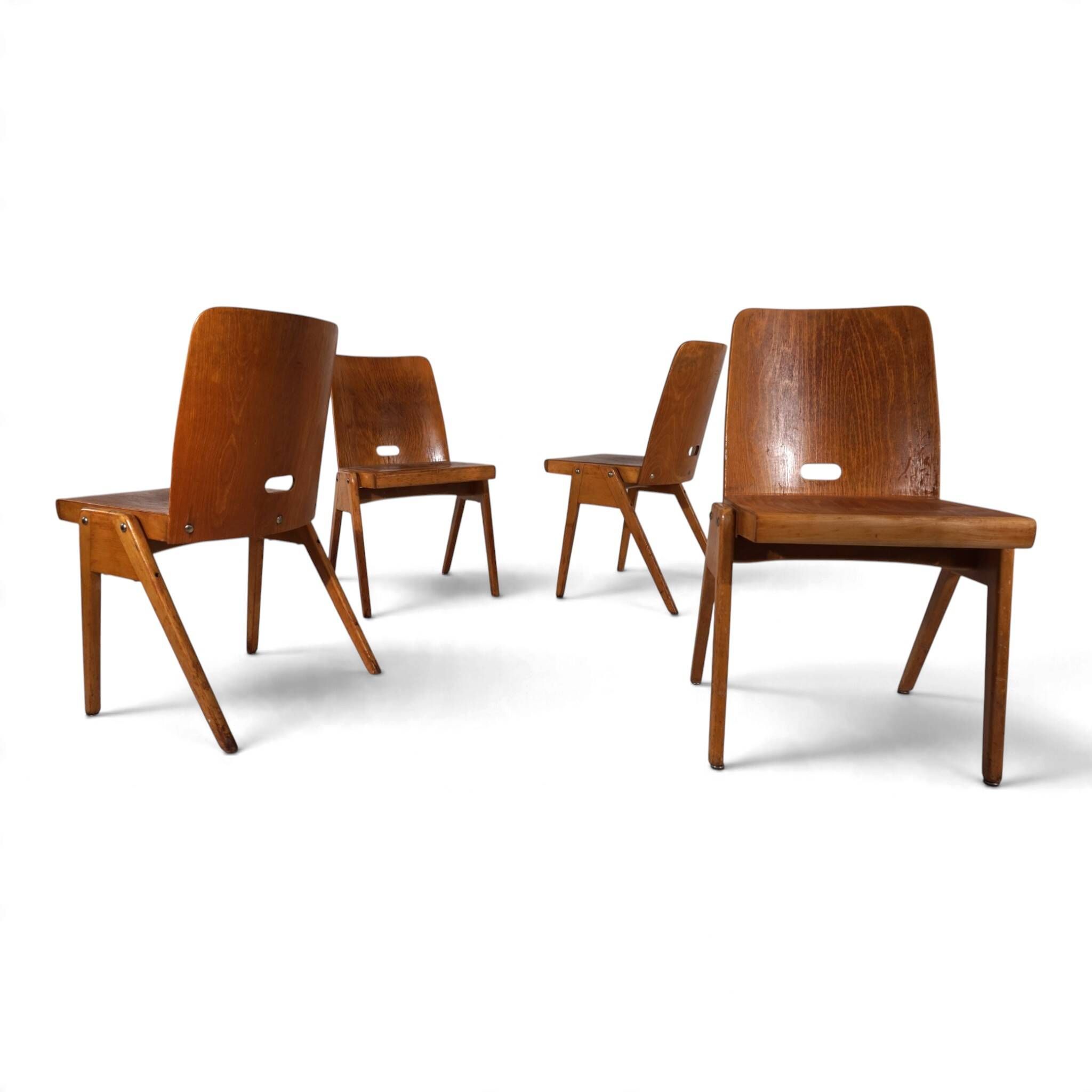 Set of 4 Bauhaus-inspired dining chairs, stackable, 1950