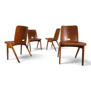 Set of 4 Bauhaus-inspired dining chairs, stackable, 1950
