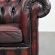 Cowhide leather English chesterfield armchair on wheels