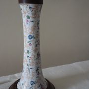 Lampe à poser de table de chevet d’appoint en faïence et socle en bois