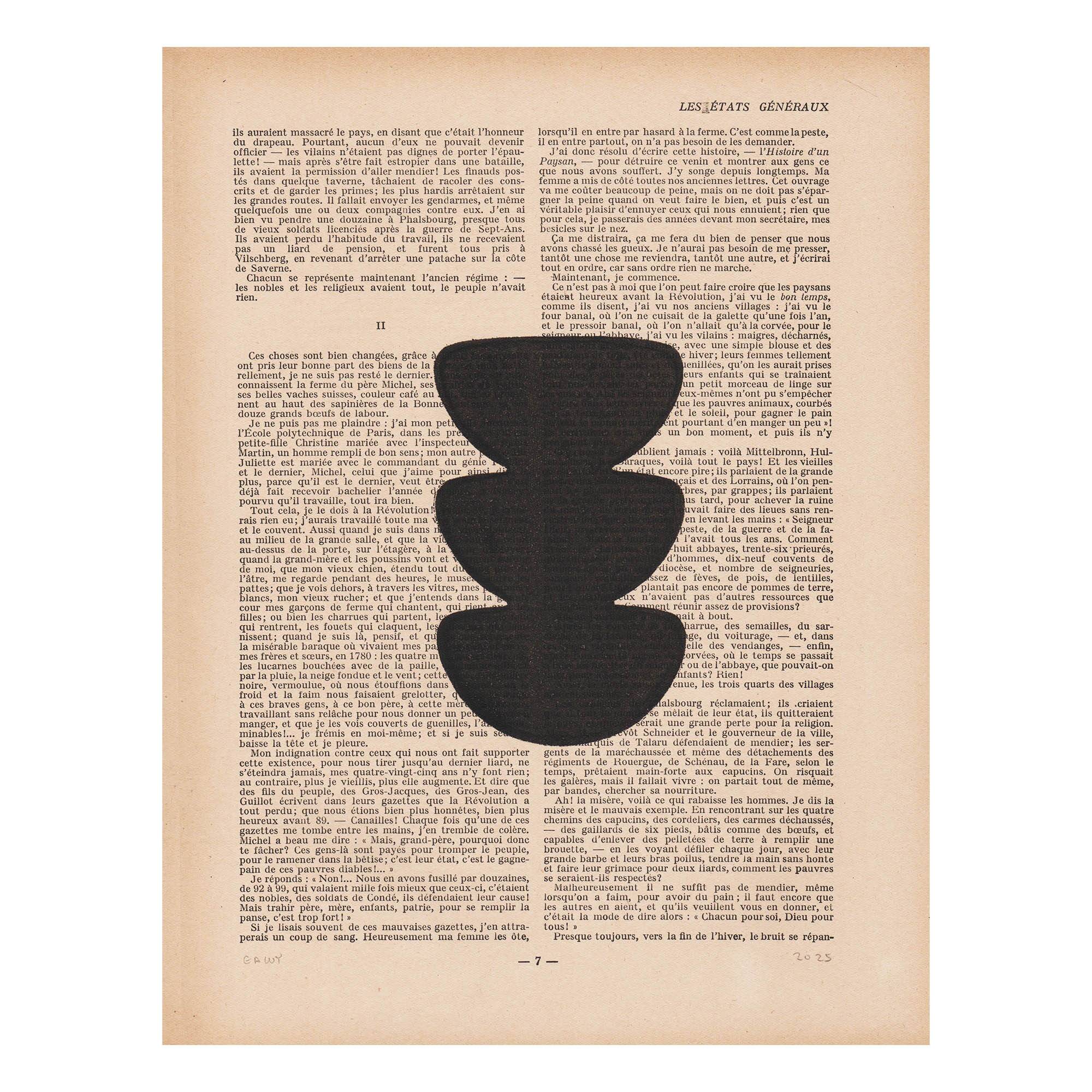 Collection of paintings on old book page - 4 abstract paintings signed Eawy