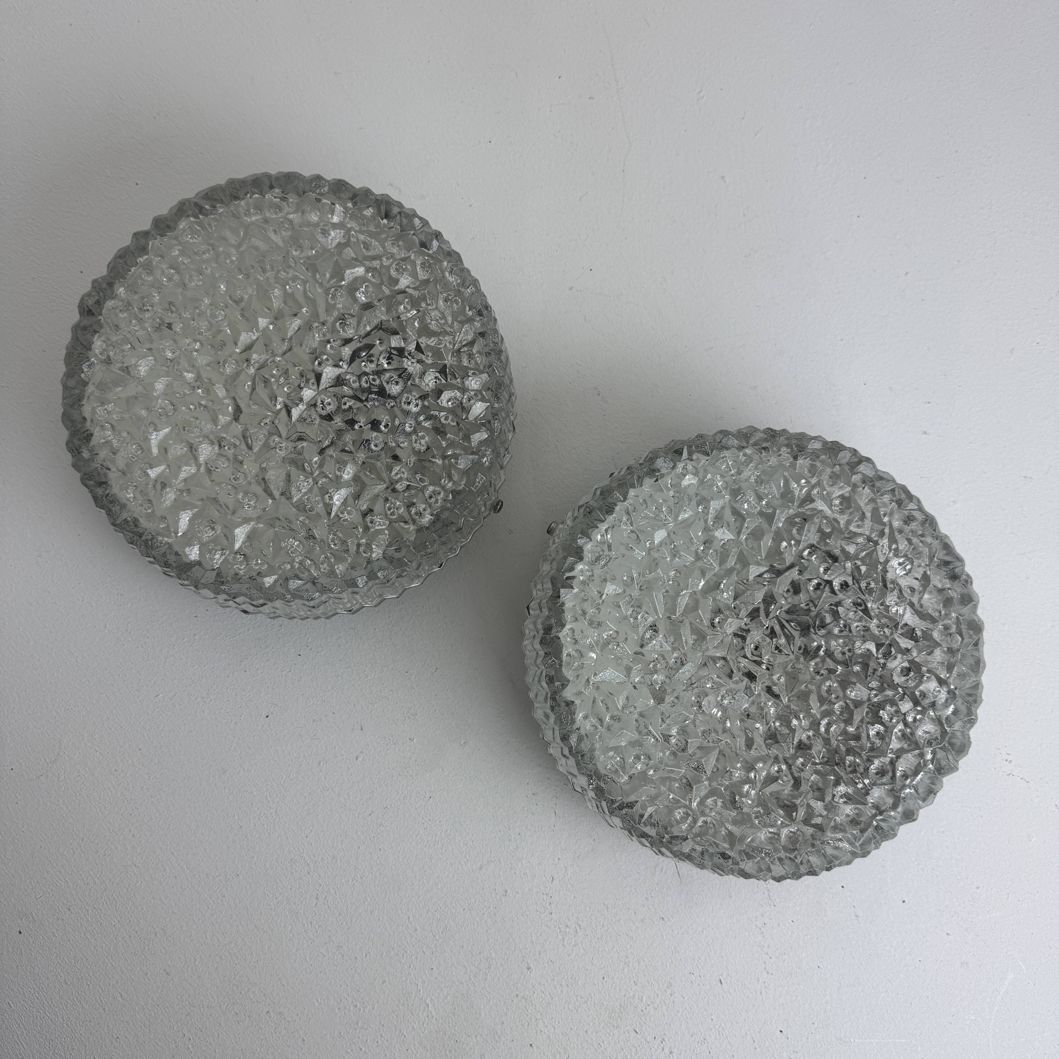 Pair of antique round "holophane" vintage wall lights