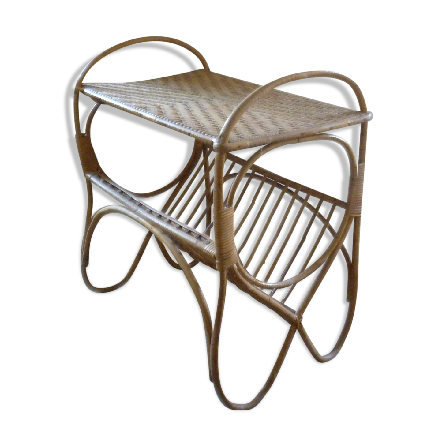 Rattan side table with range records or journals