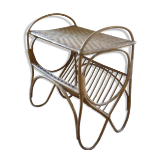 Rattan side table with range records or journals