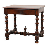 Table d'appoint en noyer Louis XIII avec tiroir et pieds tournés, vers 1850