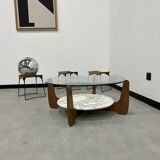 Hugues Poignant coffee table in marble and glass