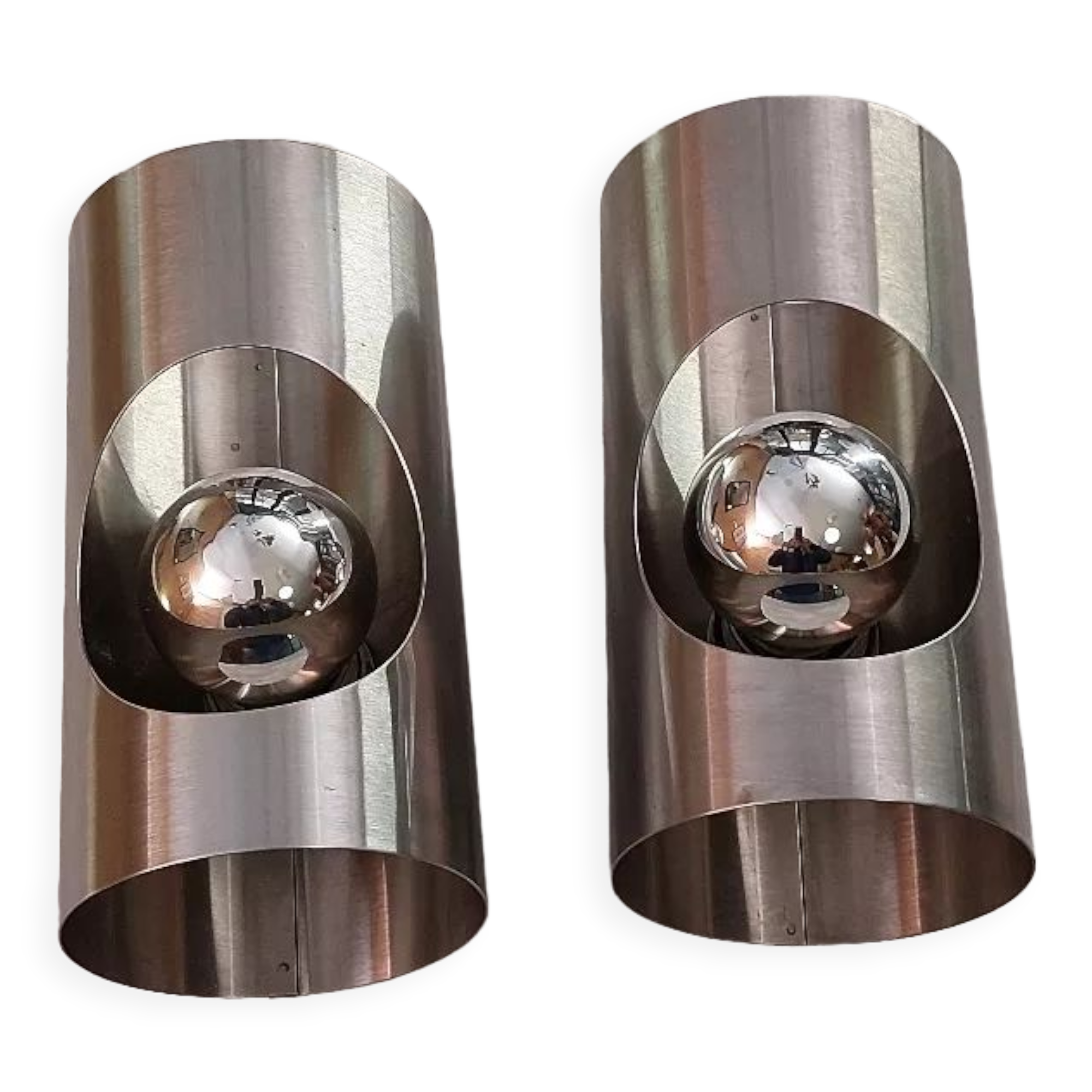 Paire d'appliques en inox brossé