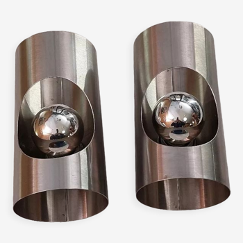 Pair of brushed stainless steel wall lamps