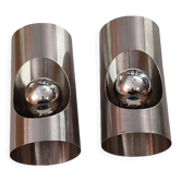 Pair of brushed stainless steel wall lamps