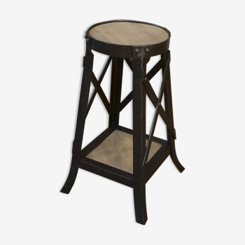 Round industrial console in metal and oak 1930