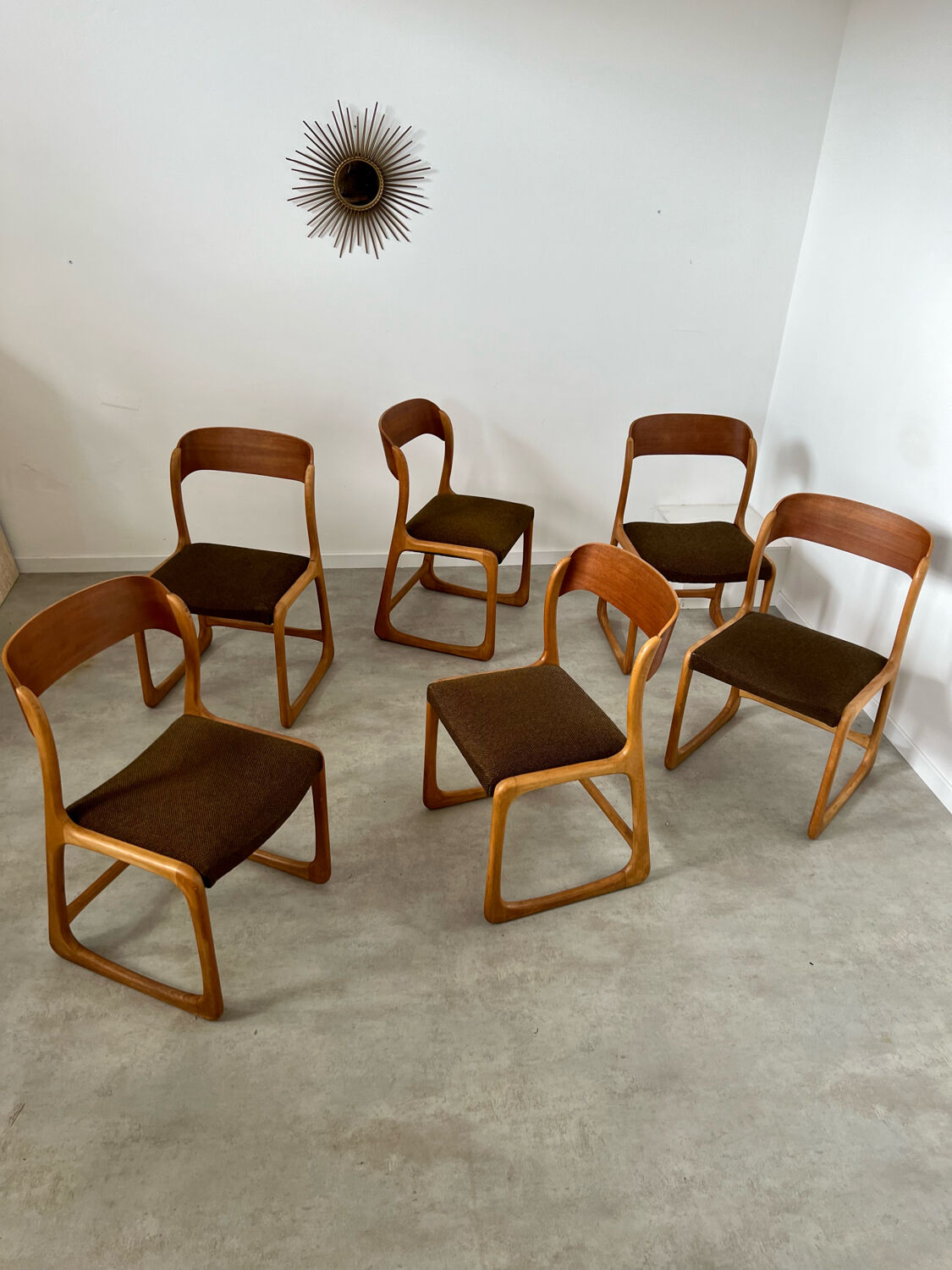 Set of 6 wooden chairs sled baumann vintage / year 60