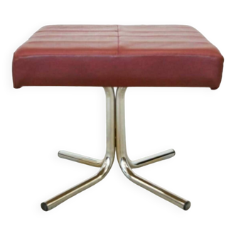 Vintage Danish Mid-century Footstool In Cognac Leather