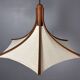 Teak And Linen Umbrella Counter Balance Pendant By Domus, 1970s