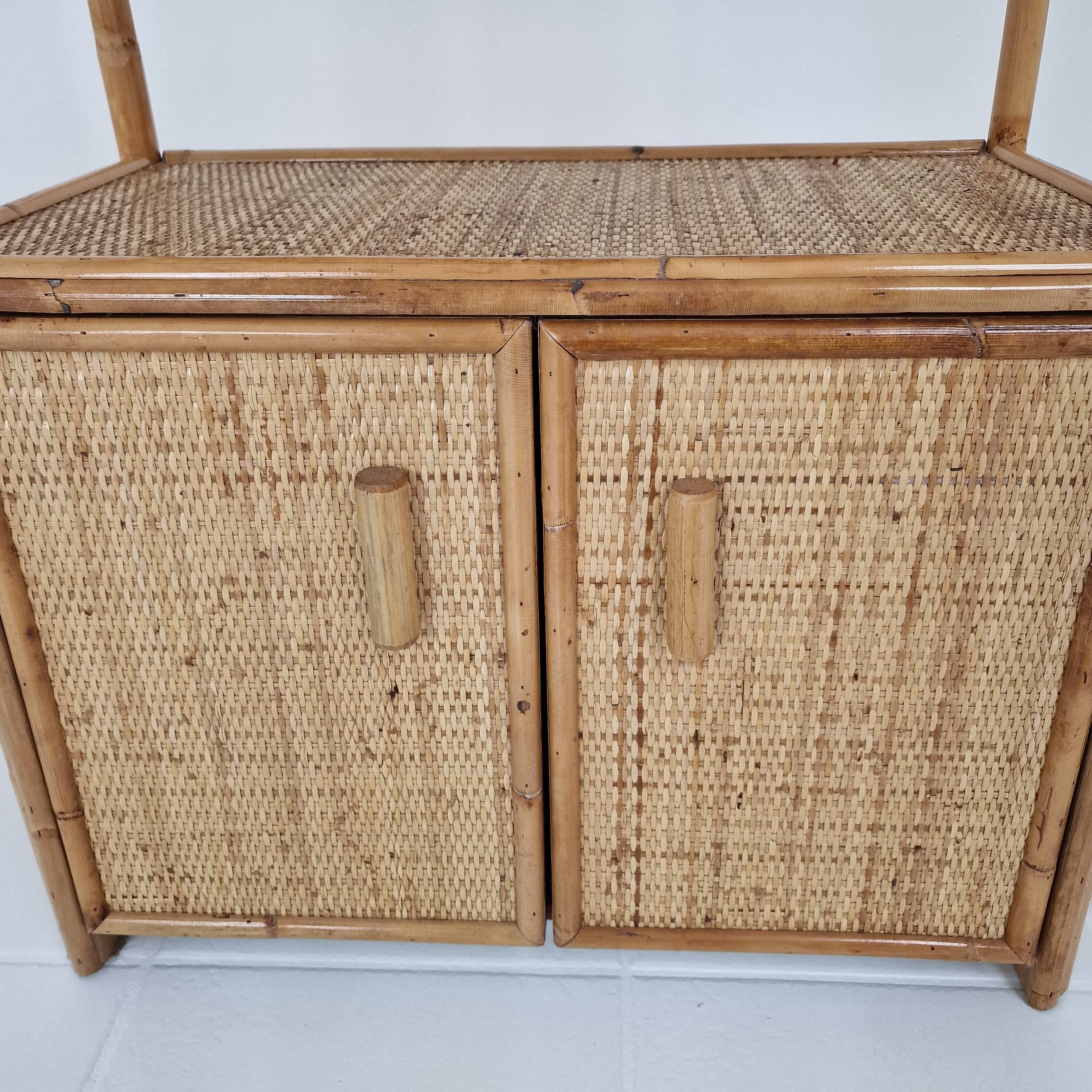 Italian Bamboo and Rattan Cabinet or Bed Side Table, 1980s