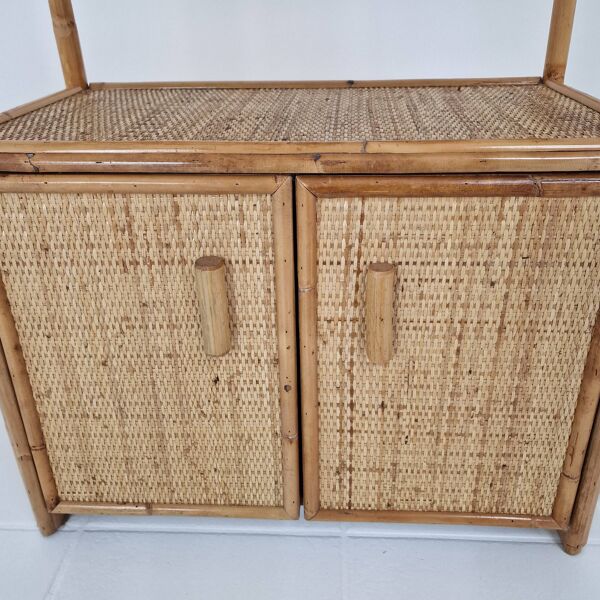 Italian Bamboo and Rattan Cabinet or Bed Side Table, 1980s