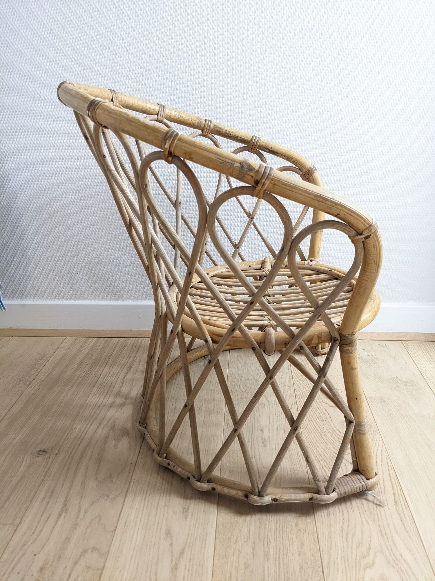 Chaise rotin osier pour enfant vintage années 50 60