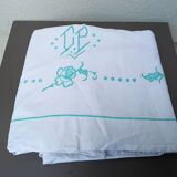Green CP monogram linen sheet