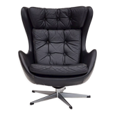 Fauteuil vintage en cuir pivotant danois, forme d’œuf