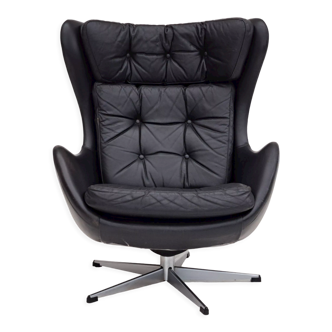 Fauteuil vintage en cuir pivotant danois, forme d’œuf