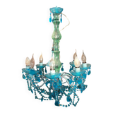 Lustre à pampilles bleu 8 ampoules