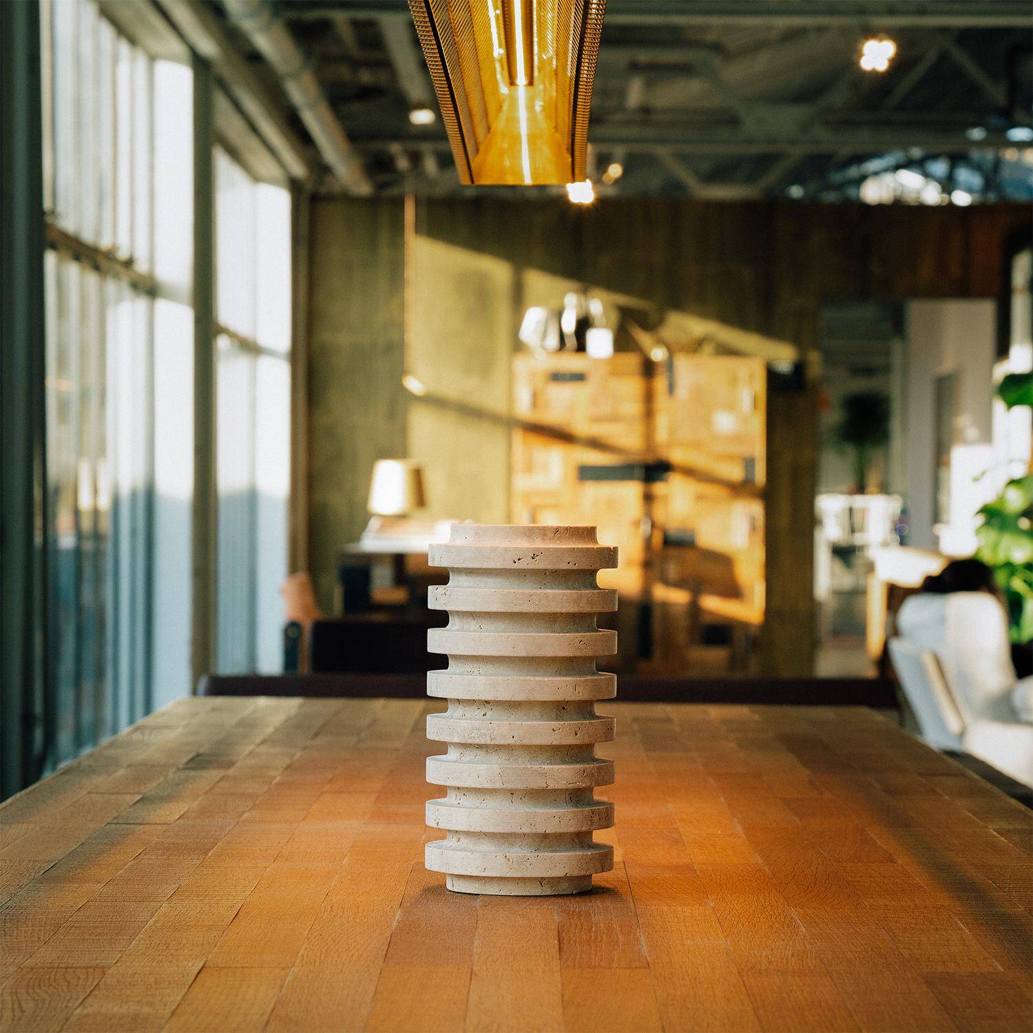 Layered travertine vase