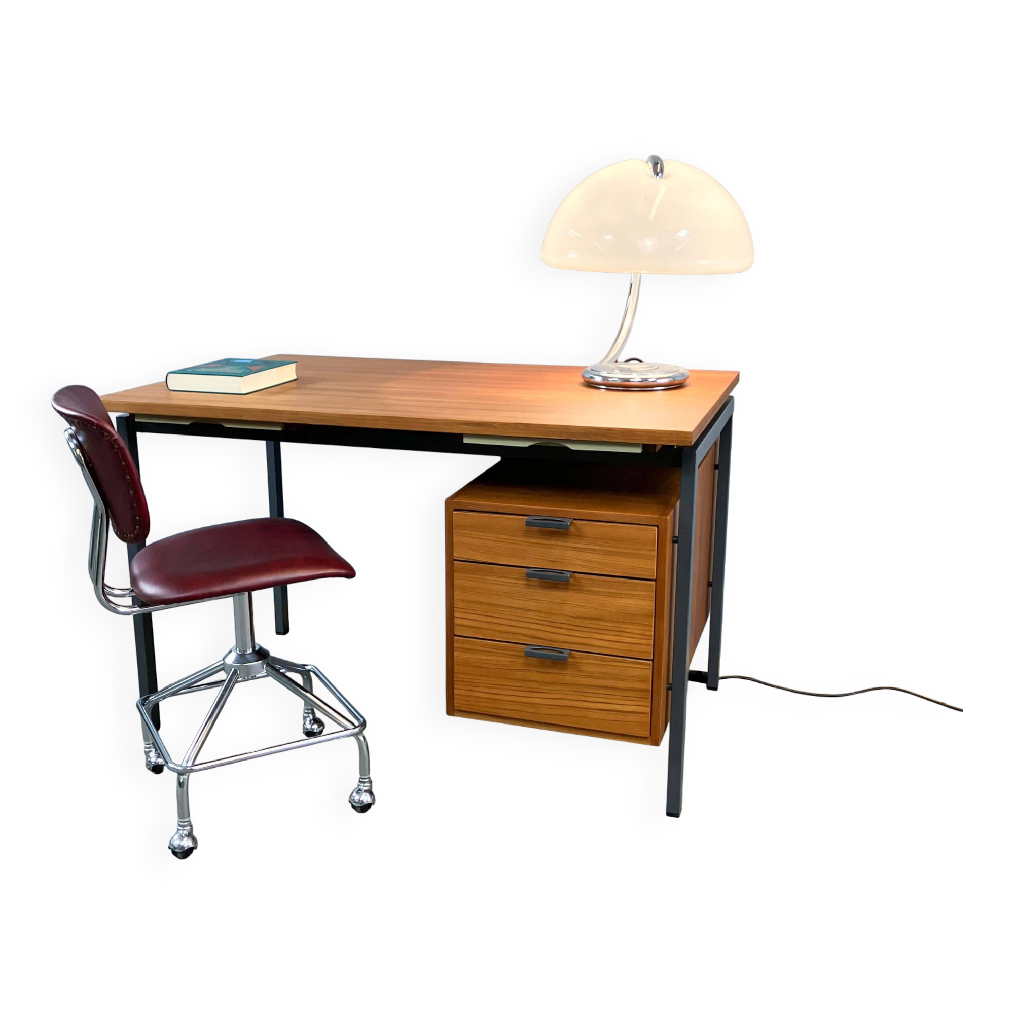 Bureau par Herbert Hirche pour Holzäpfel, teck avec acier tubulaire, années 1960.
