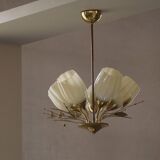 Ceiling lamp with five lights in mid-century modern style, opal glass shade, Itsu, Finland.