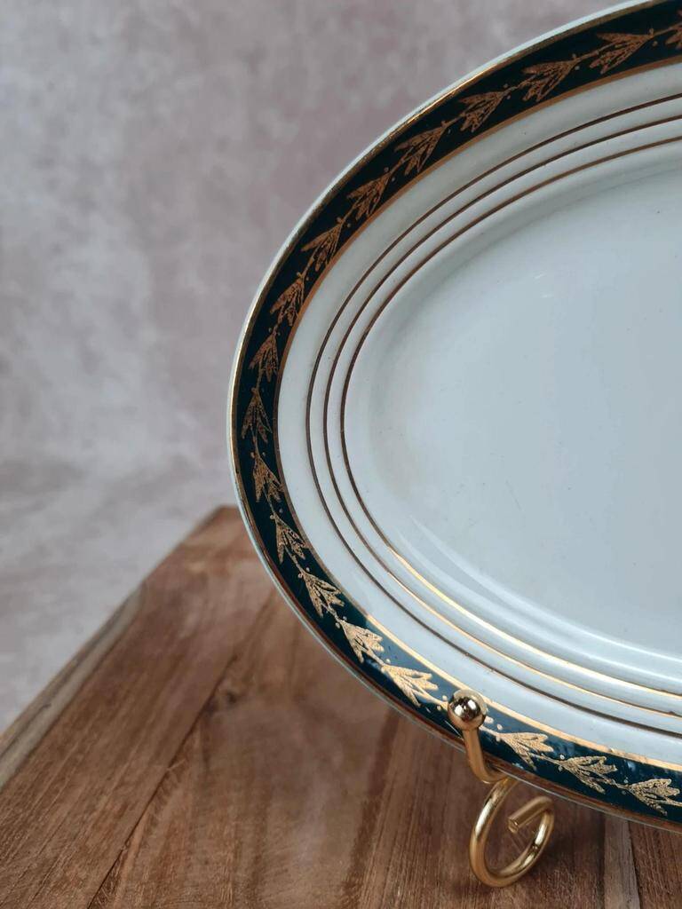 Oval dish Céranord Saint-Amand green & gold