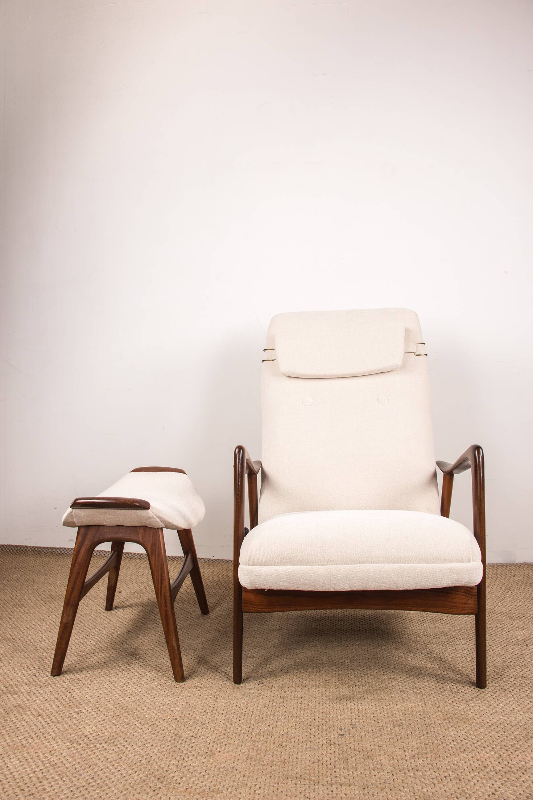 Large Scandinavian Teak Armchair with Ottomans by Folke Ohlsson for Westnofa 1960.