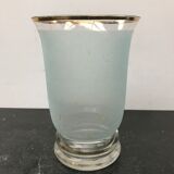 Old blue polished glass vase with vintage gold decor