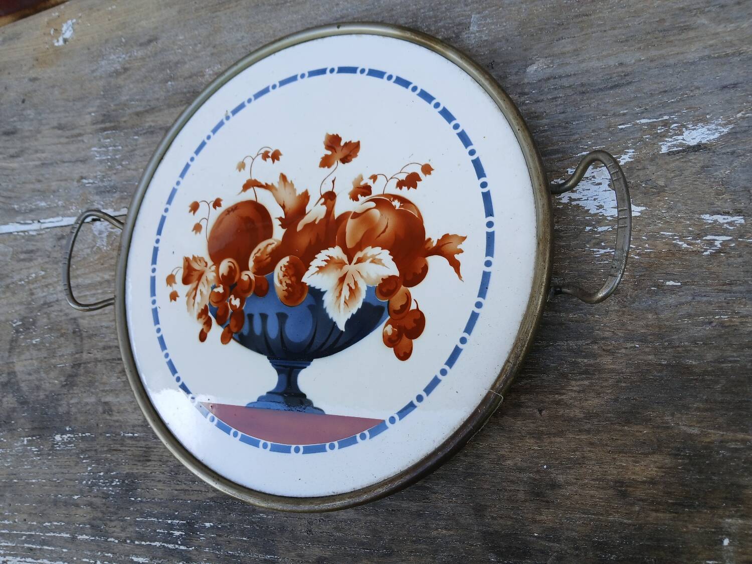 Old cake plate with fruit basket decoration