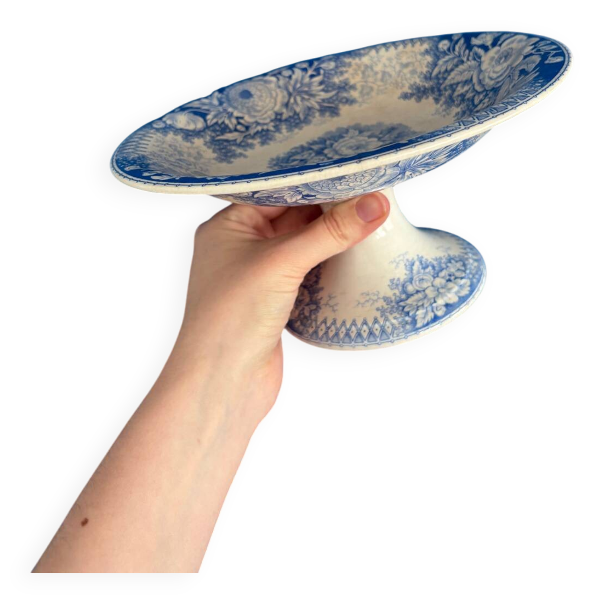 Sarreguemines Iron Earth Compote Dish - Vintage Blue Jardinière Model -