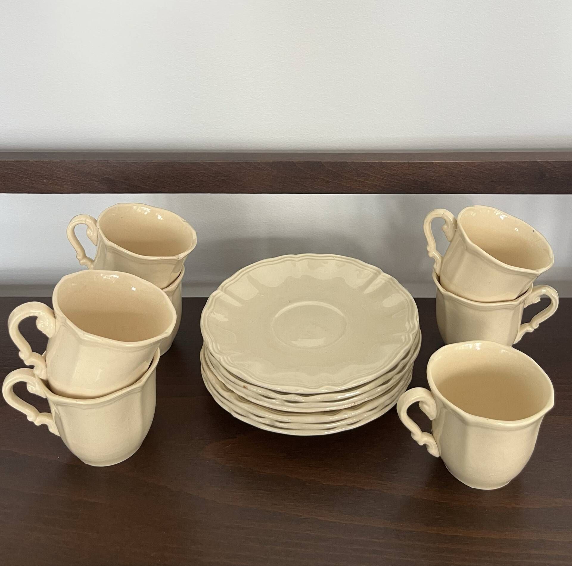 Ivory ribbed café service 7 cups Sarreguemines