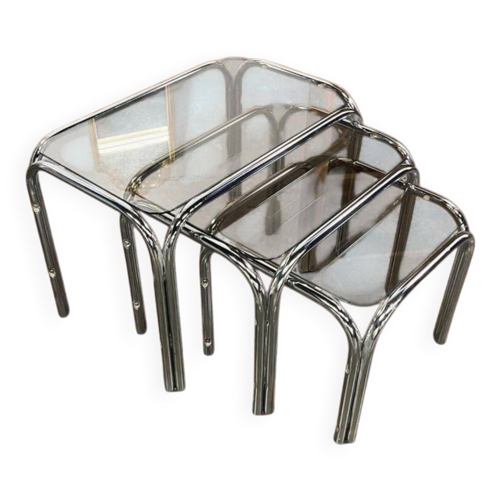 Set of 3 vintage chrome nesting tables / side tables.