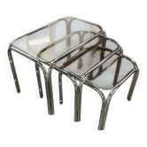 Set of 3 vintage chrome nesting tables / side tables.