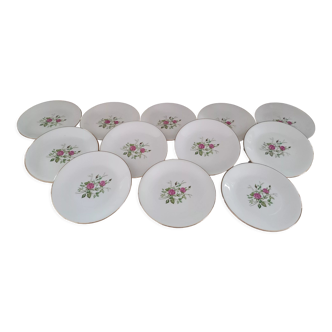 Set of 12 flat porcelain plates from Gien France model Pompadour