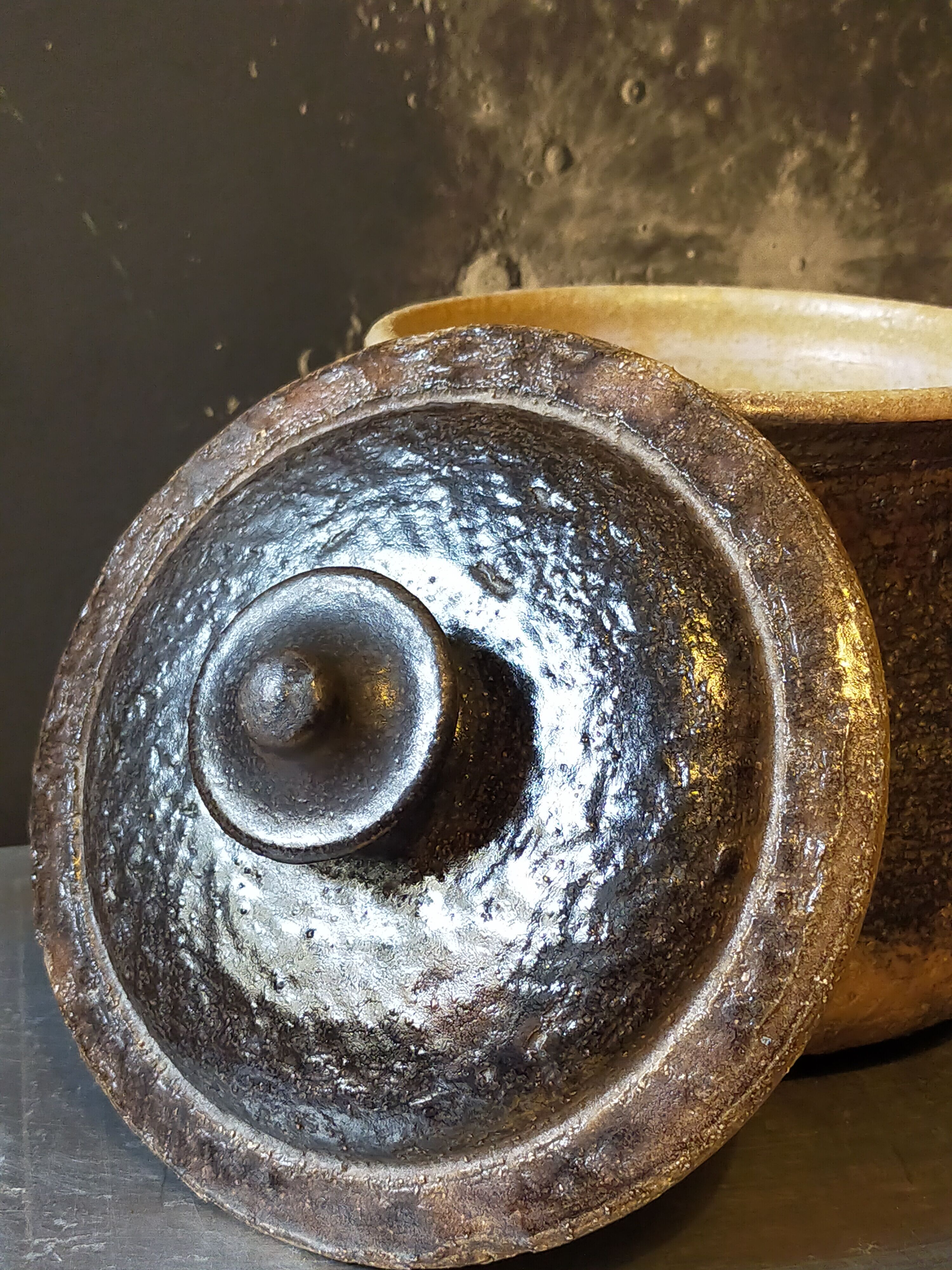 Ceramic covered pot by Jean Marais signed, Vallauris 80s