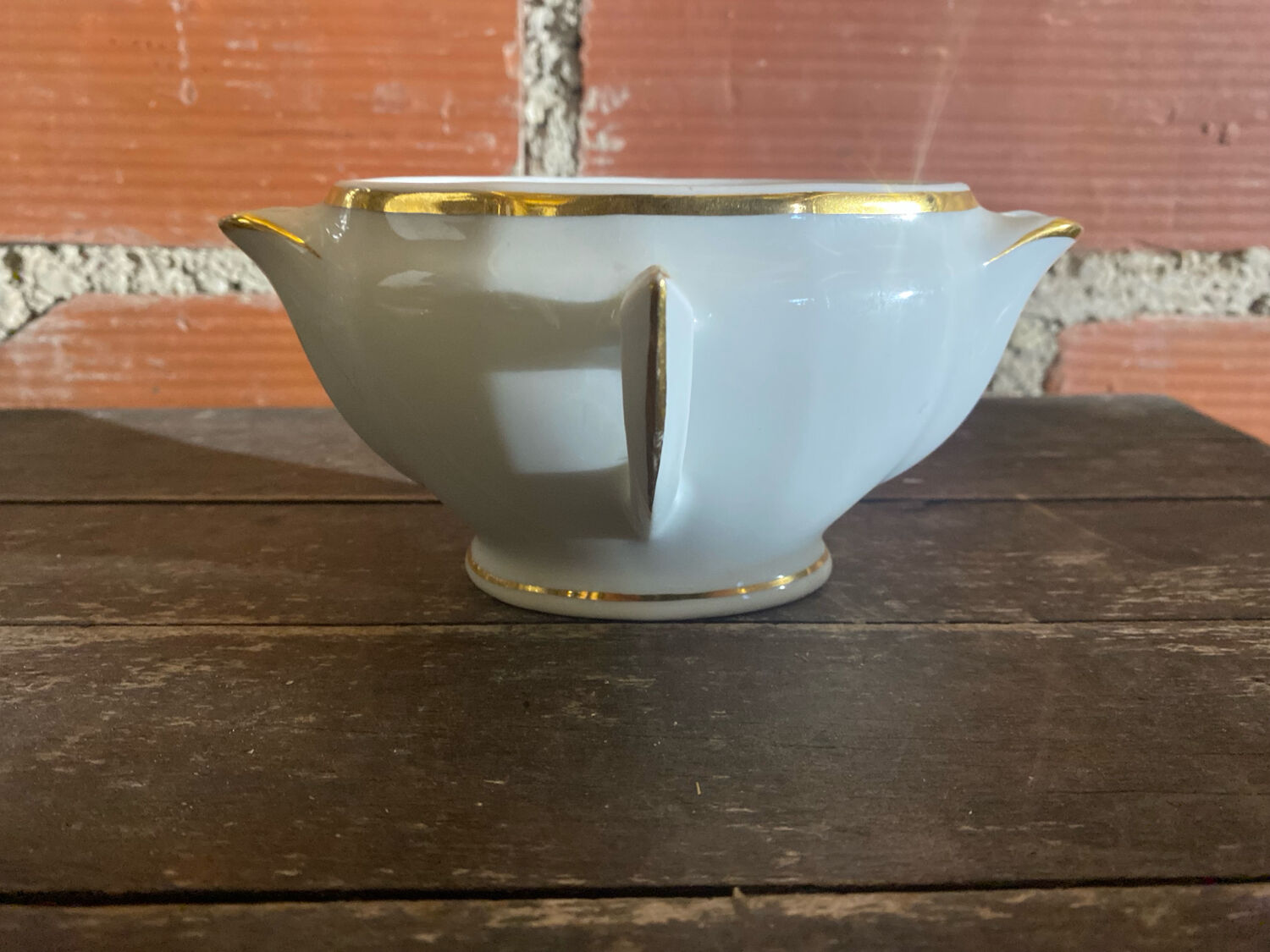 Double Sauce Boat Antique Gras & Maigre White Porcelain #D907