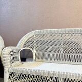 Salon de jardin en osier et rotin blanc