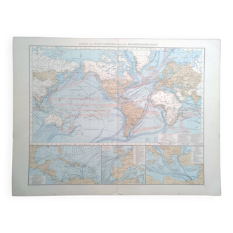 Une carte géographique issue Atlas Richard Andrees 1887 Weltverkerhrs  Meeresströmungen