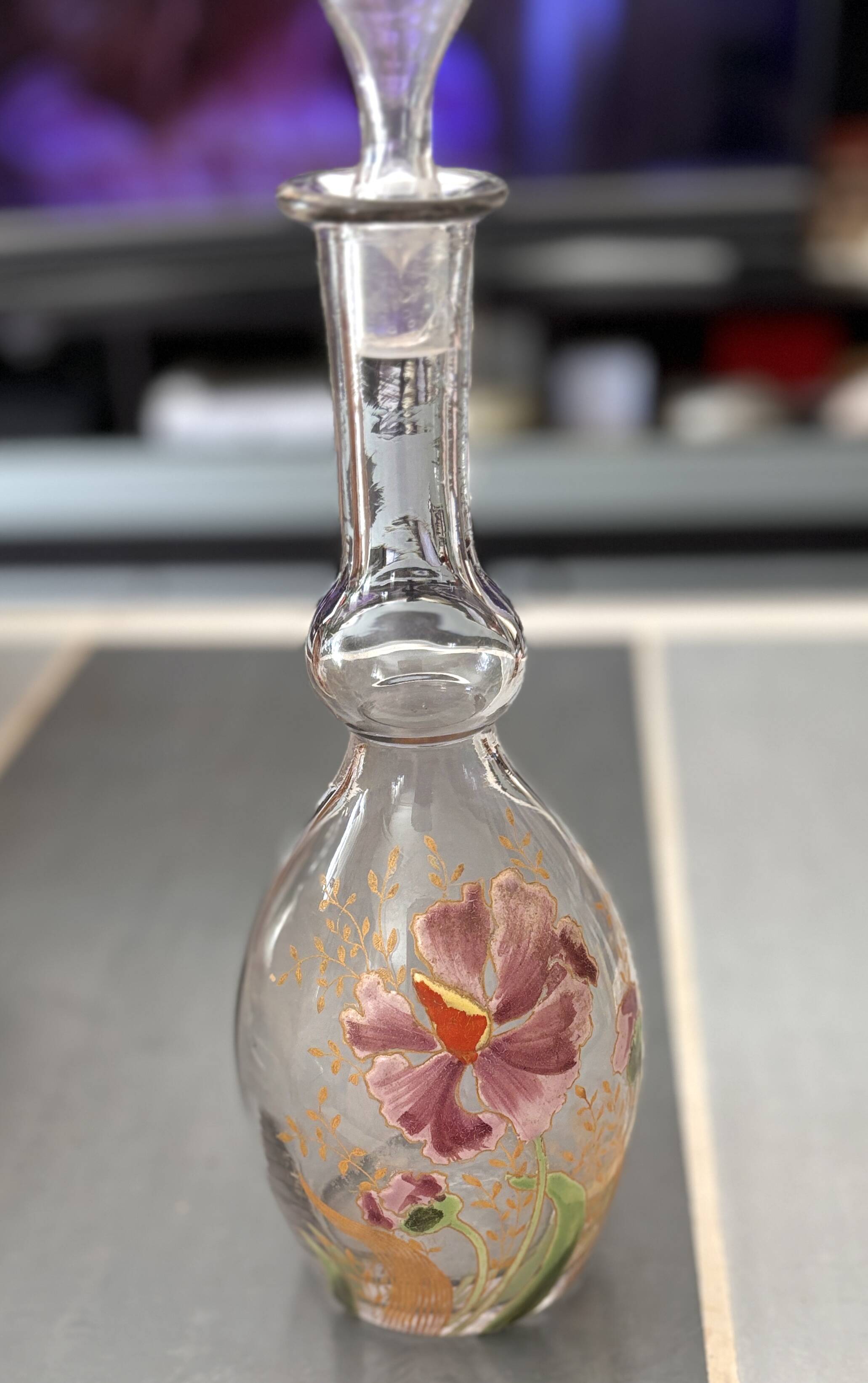 Legras carafe (1900/1910) with orchid flowers.