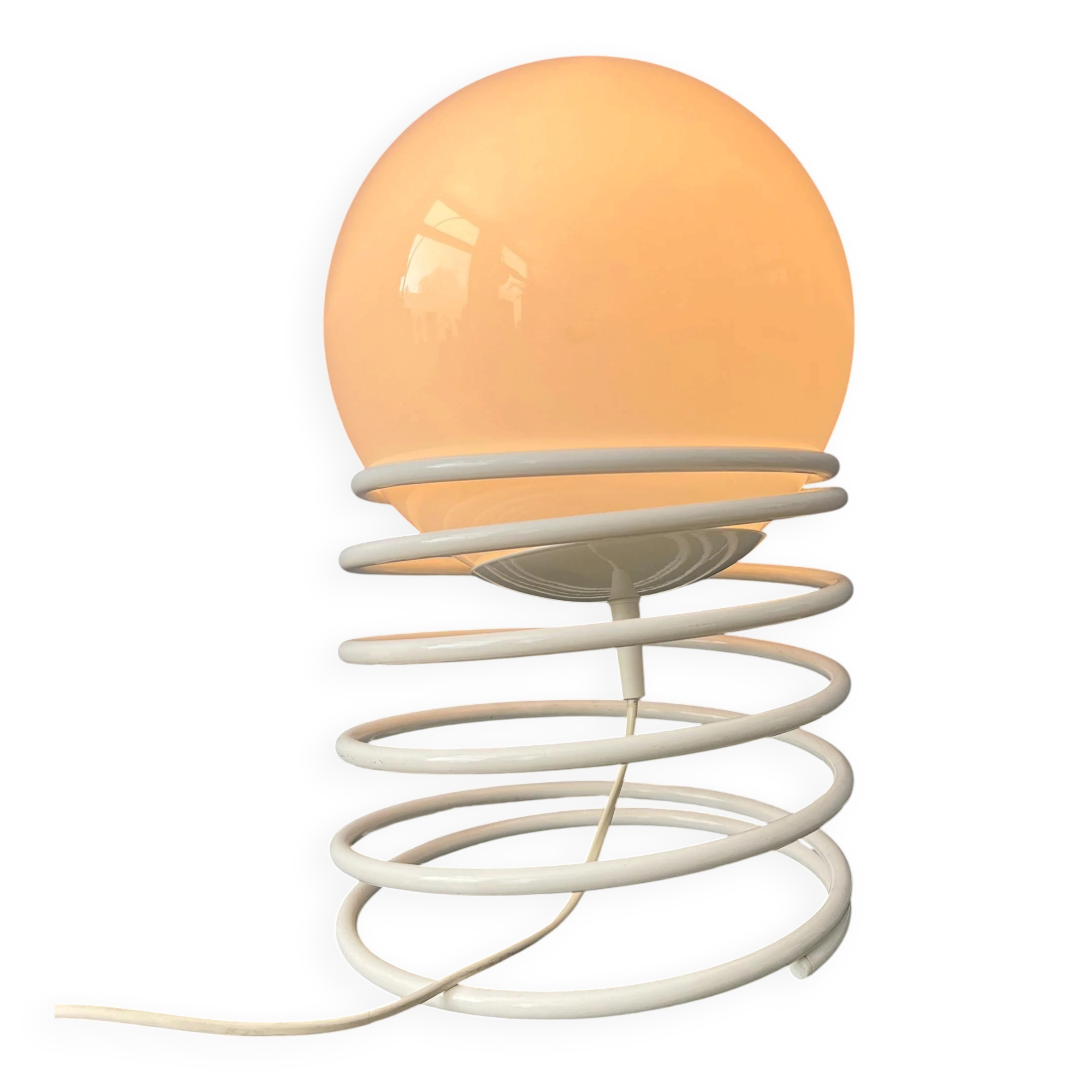 Grande lampe de table Mid-Century en verre opalin (milk glass) avec base spirale
