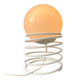 Large Mid-Century table lamp in opaline glass (milk glass) with spiral base.