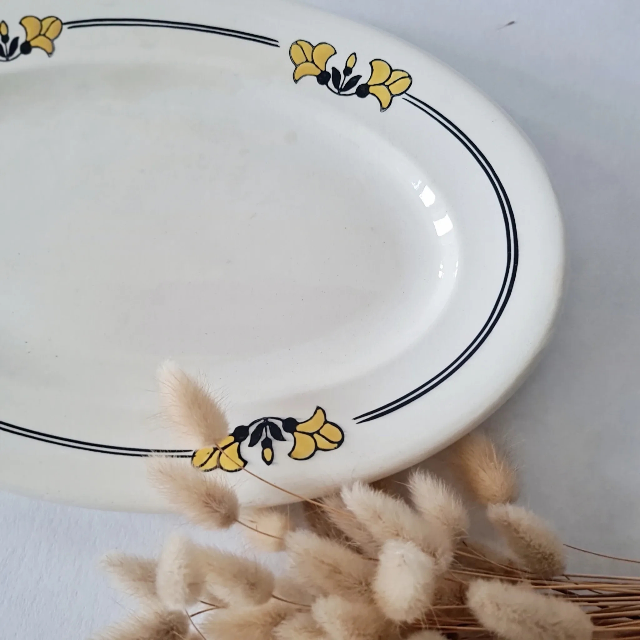 Antique oval dish in Salins ironstone "Renée" – Floral decoration