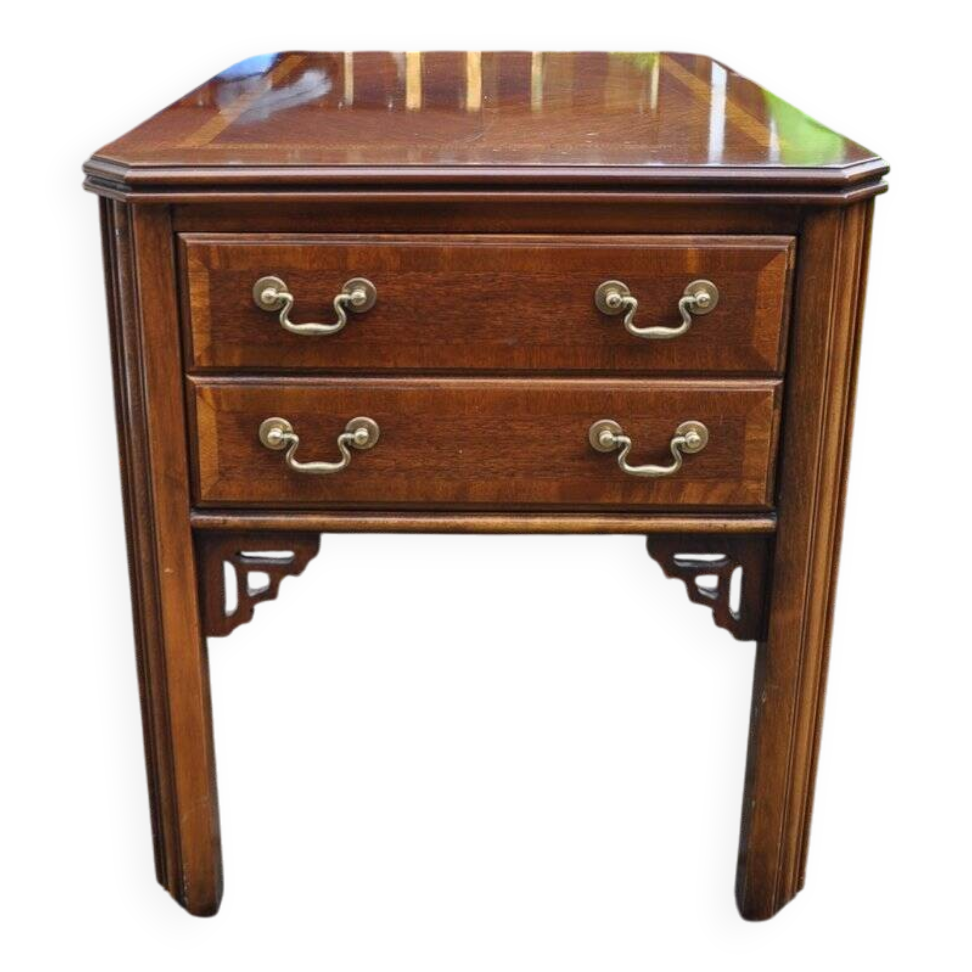 Lane Altavista Virginia brown lacquered wooden side table, vintage 1920s bedside table.