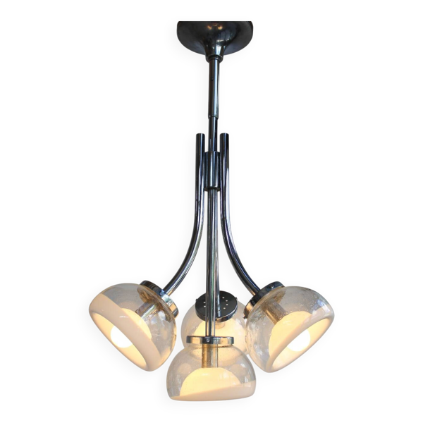 Lustre à quatre bras en verre de Murano chromé de Gaetano Sciolari, années 1970 — Beyit