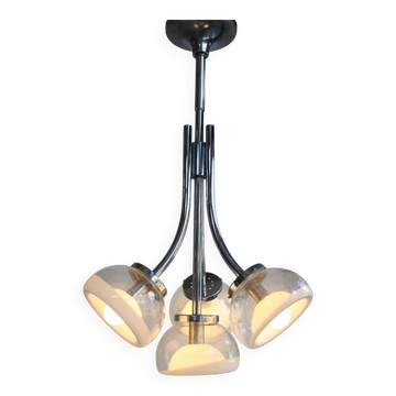 Gaetano Sciolari attr. four arm Murano glass chrome chandelier, 1970s
