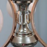 1930s Czechoslovak Art Deco nickel chandelier with rose opaline glass globes