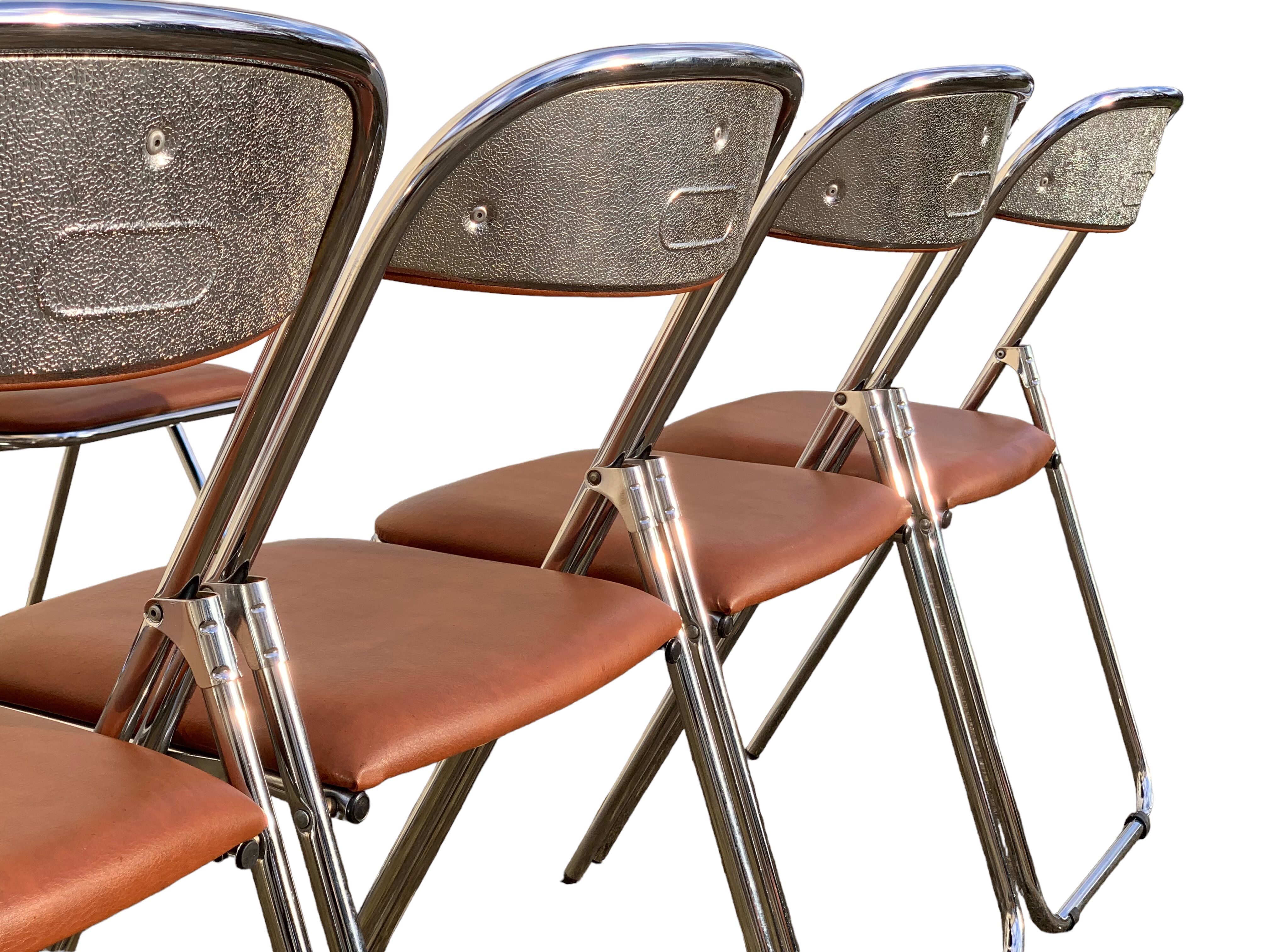 10 vintage skai and chrome metal folding chairs 1970