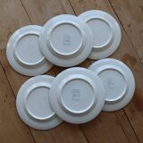 6 vintage dessert plates stamped Longchamp with floral border